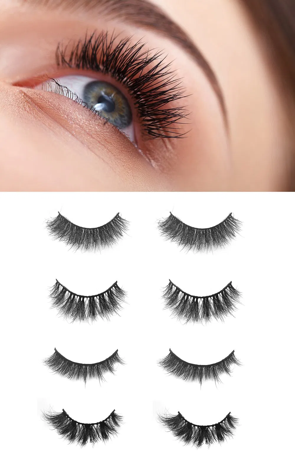 Supplier of Fluffy False Eyelashes, Natural Faux Mink Strip 3D Lashes for Woman