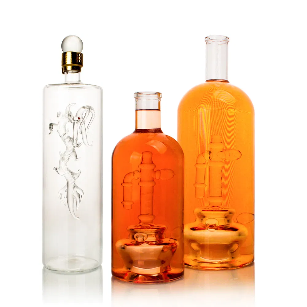 Customized Shape Clear High Borosilicate Whisky Run Liquor Vodka Spirits Glass Bottle