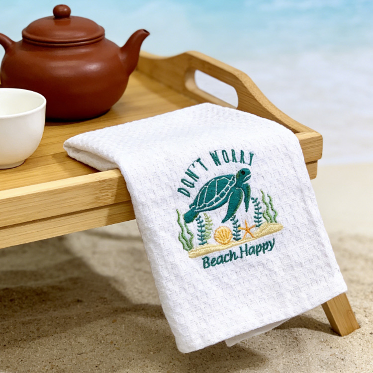 Wholesale Custom Embroidered Logo Kitchen Tea Towels Souvenir Gift Cotton Absorbent Customised Personalised Tea Towels