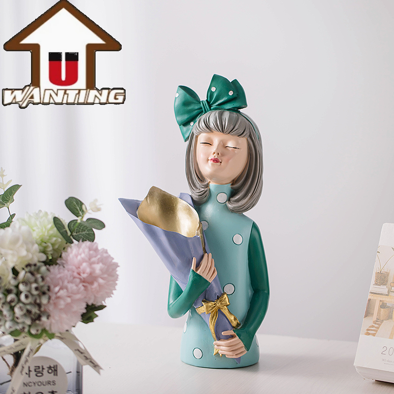 New Best Selling Nordic Style Girl with Bouquet Resin Vase Flower Pots