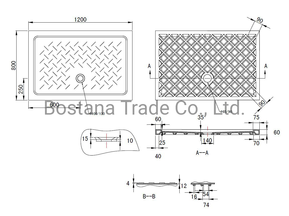 Wc Sanitaryware Good Quality White Rectangle Bathroom Ceramic Shower Tray
