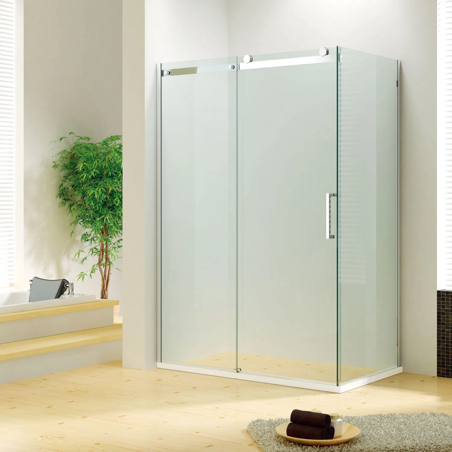 Stainless Steel 5/16" Tempered Sliding Glass Shower Door