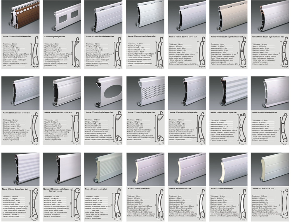 Aluminum Roller Shutter Profiles Foam Slat 32mm to 77mm