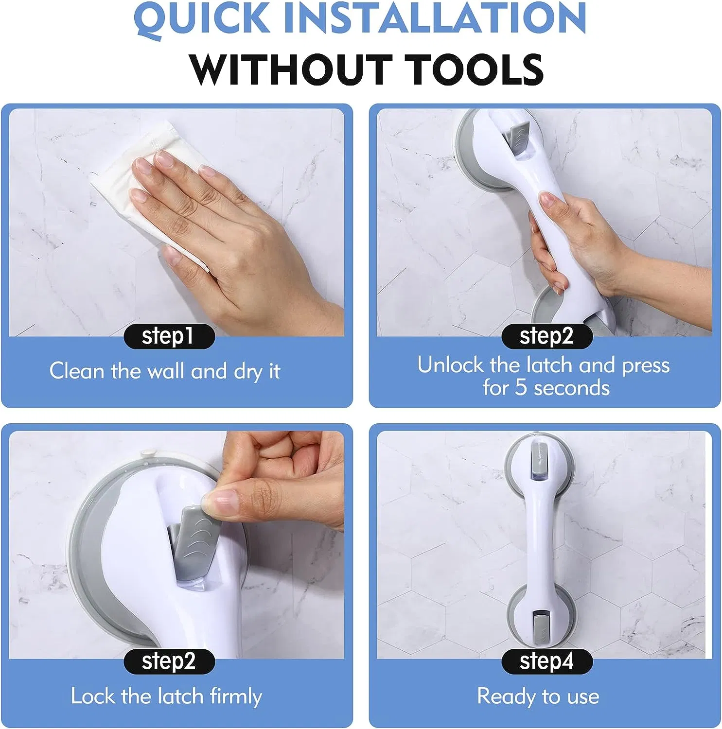 1PCS 12 Inch Bathroom Grip Handle Shower Tub Suction Cups Grab Bar Support Safety Strong Mount Suction Grab Bar