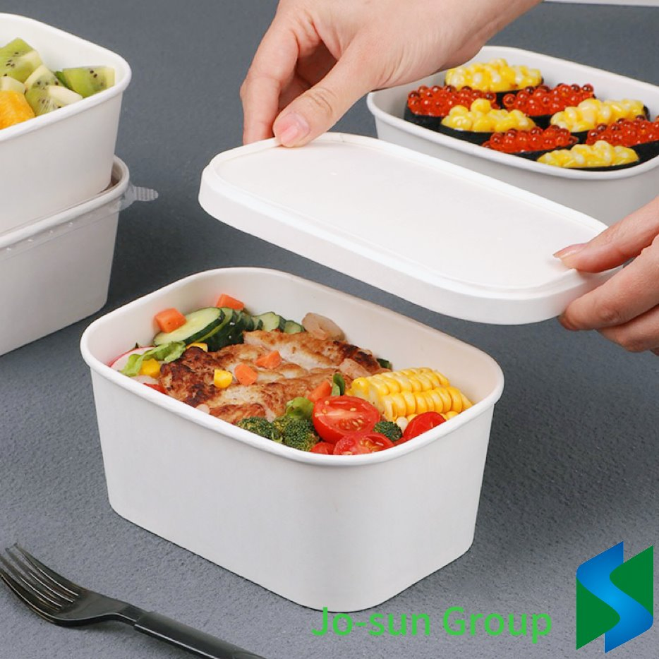 Jo-Sun New Design Disposable Rectangular Kraft Paper Bowl with Paper Lid Salad Bowl