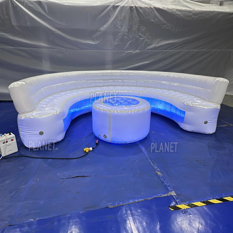 10FT White Inflatable Sofa with LED Lights for Outdoor Relaxation