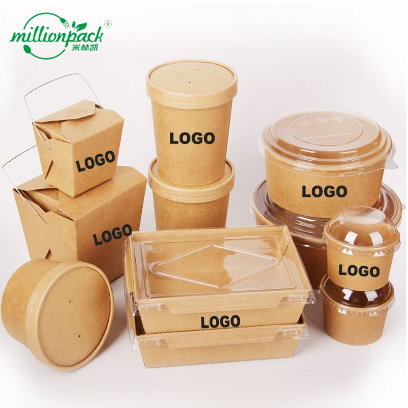 Wholesale Kraft Paper Bowl Salad Noodle Soup Container Disposable Eco Friendly Takeaway Catering with Lid