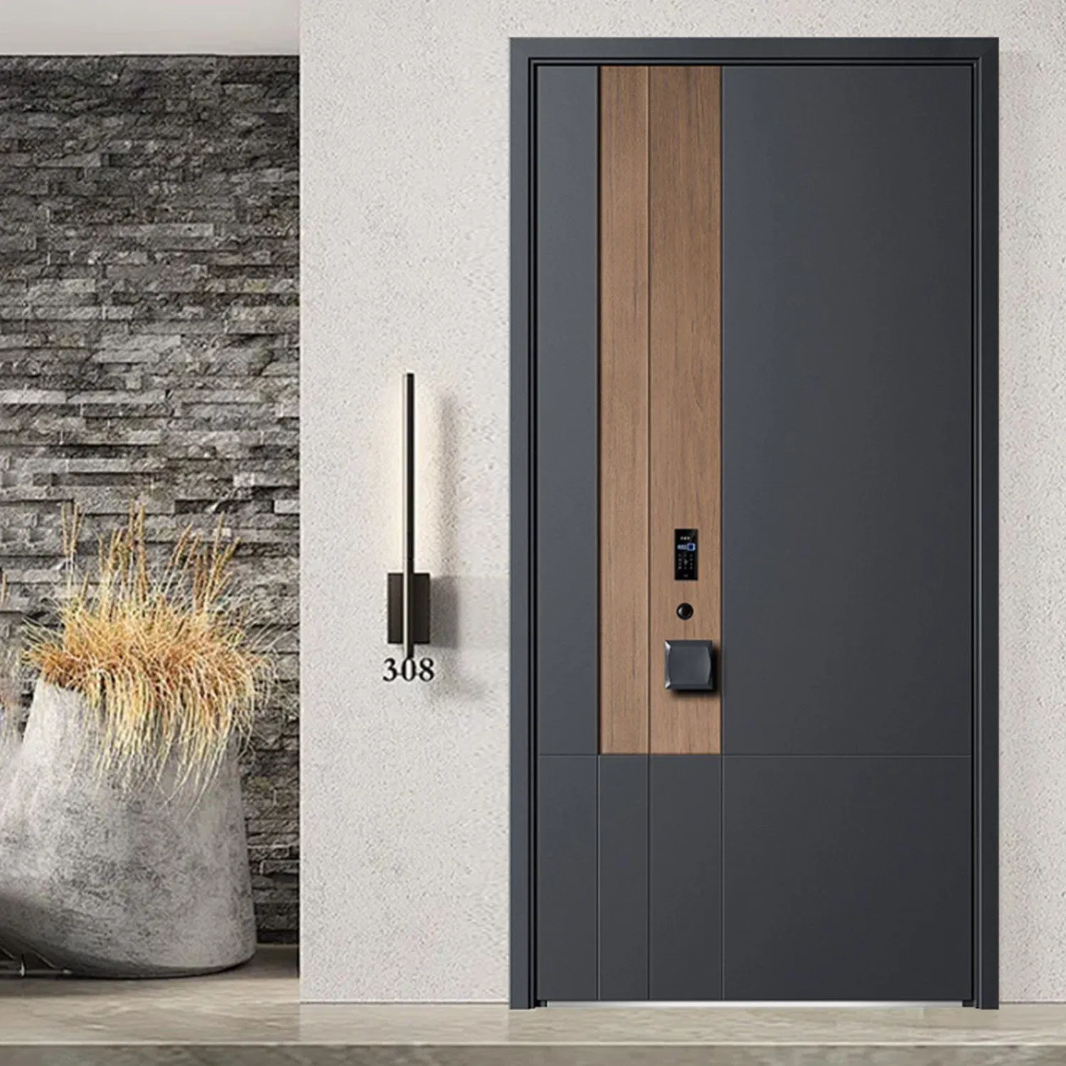 Стальная входная дверь с решеткой для дома