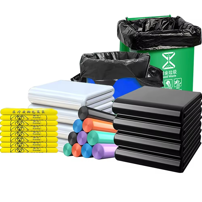 Green Product Garbage Disposal Design Heavy Duty Plastic Flat HDPE Garbage Bag