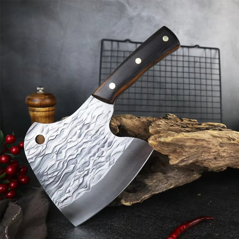 Hand Forged Butcher Knife Full Tang Bone Chopper Meat Cleaver Chef Knife with Pakka Wood Handle