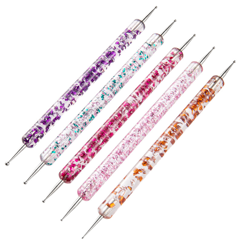 New 5PCS/Set Acrylic Crystal Handle Dual-Head Rhinestone Nail Dotting Brush Pen Tools Slice Shape Tool