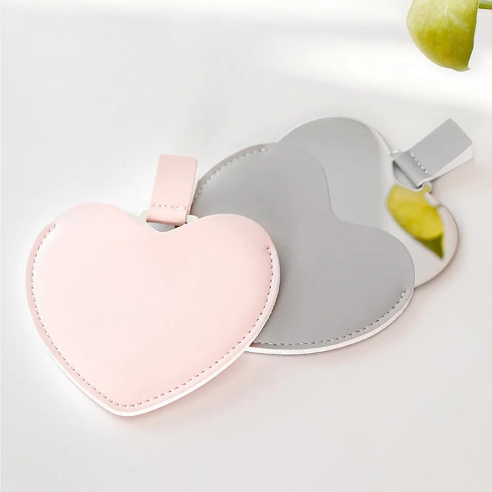 Portable Cute Handheld Compact Heart Makeup Stainless Steel Pocket Travel Mirror for Promotion