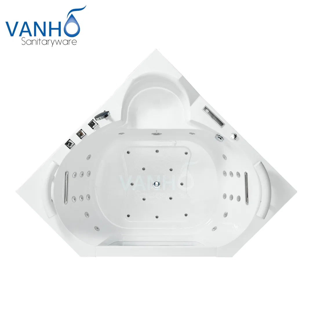 Угловая акриловая ванна с гидромассажем и стеклом