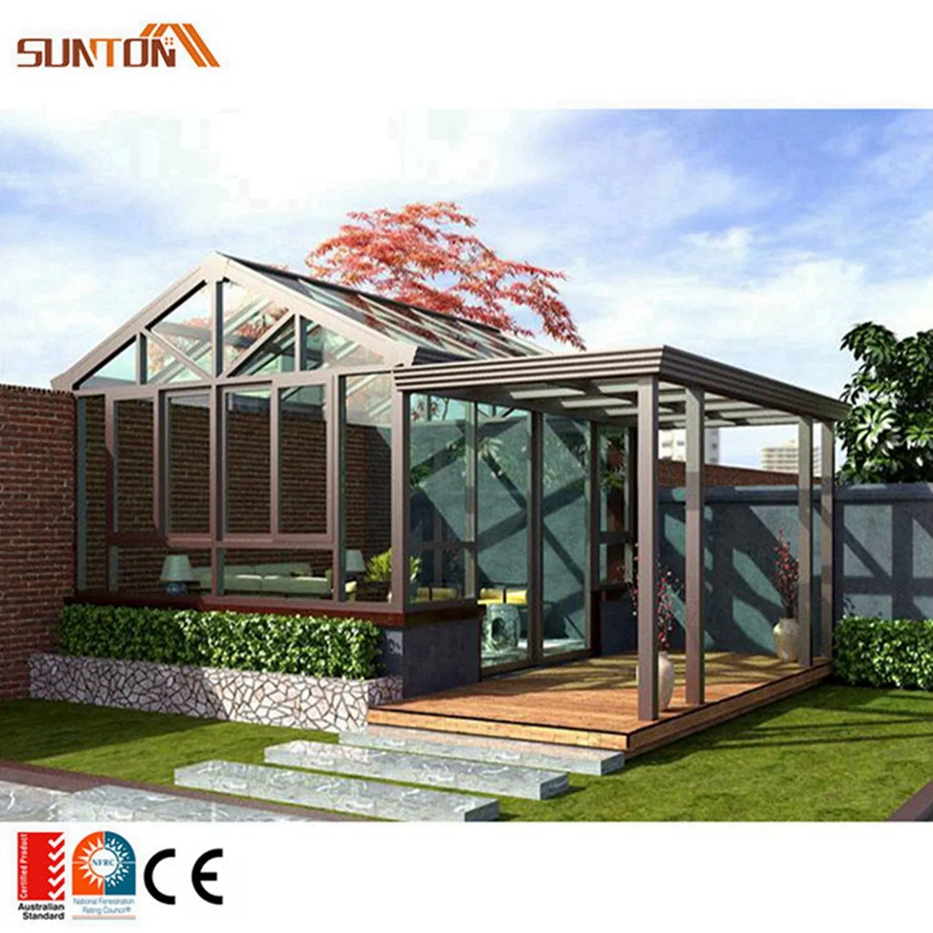Modular Prefab Four Season Solarium Hollow Sun House Aluminum Sun Room Solution Glass Sunroom