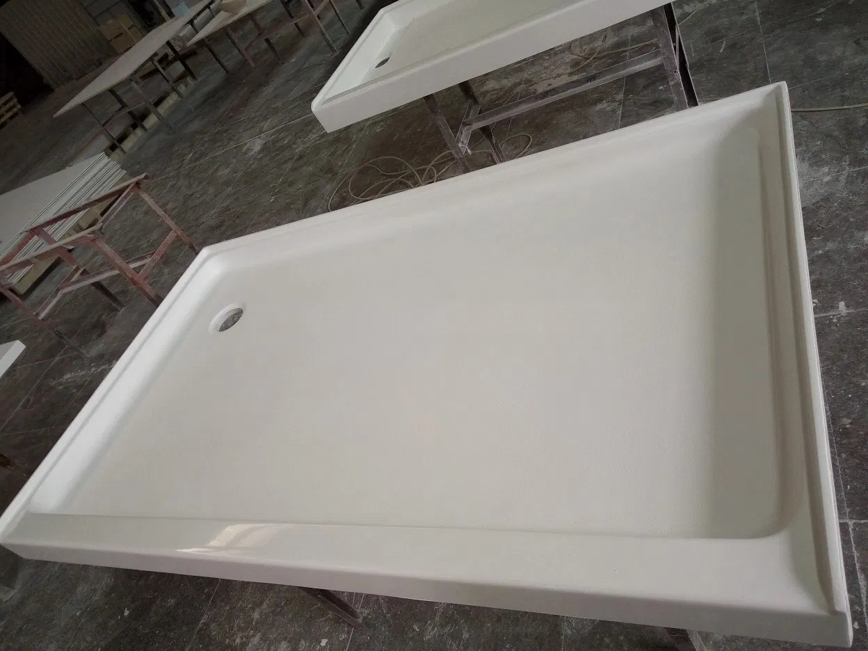 36 X 60 Corner Drain Shower Pan White Cultured Marble Shower Base for Bathroom