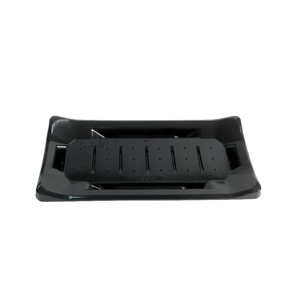 Manluen Supplier Wholesale One Time Use Black Takeaway Sushi Boat Shape Dispsoable Plastic Food Packaging