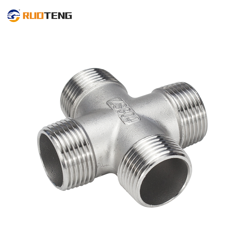 [Ruoteng] Stainless Steel Male Cross Four Way Pipe Fitting BSPT Cast Pipe Fitting Male Thread Cross