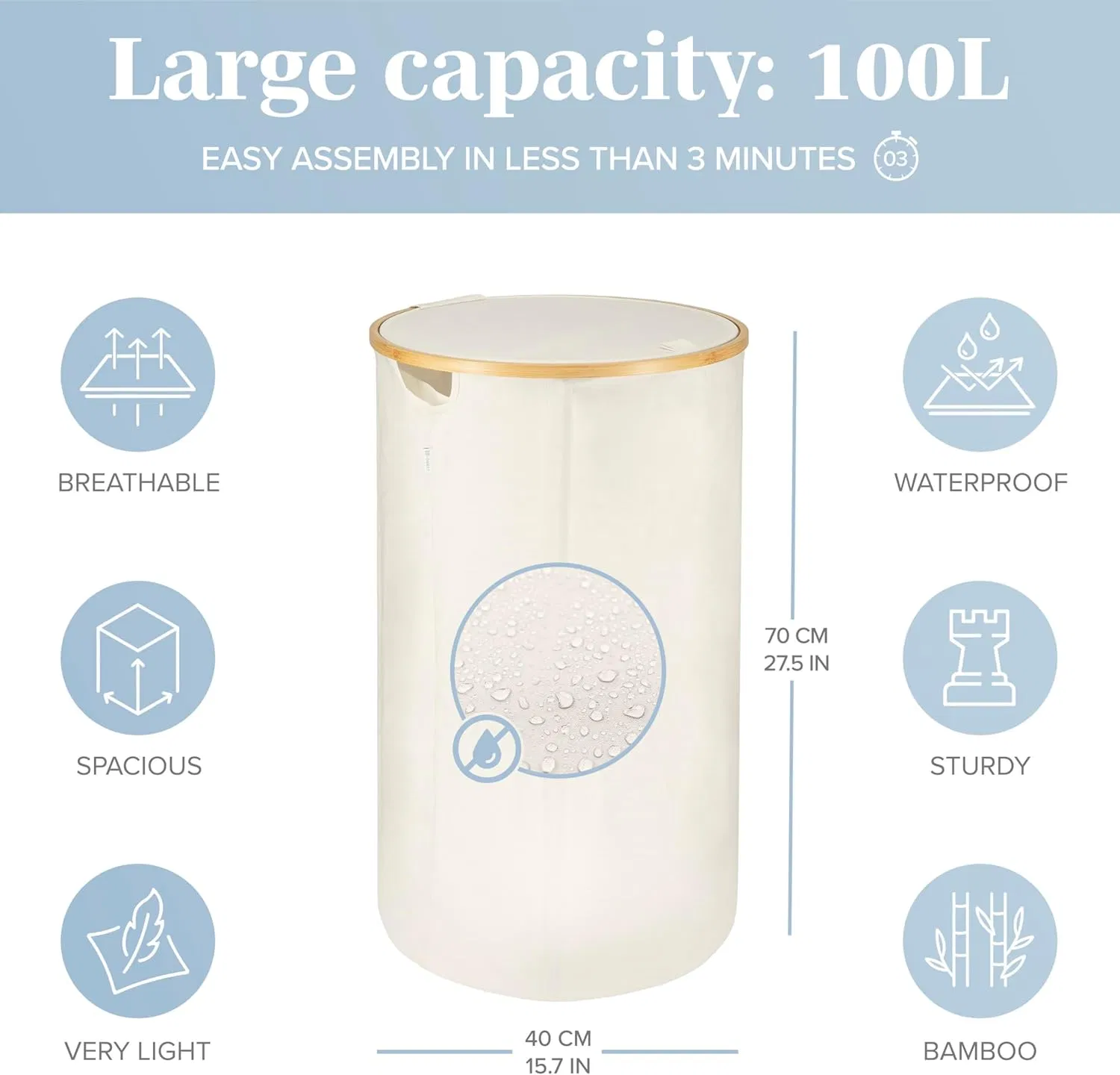 Bamboo Household Bedroom Circular Covered Clothing Storage Basket for Dirty Clothes