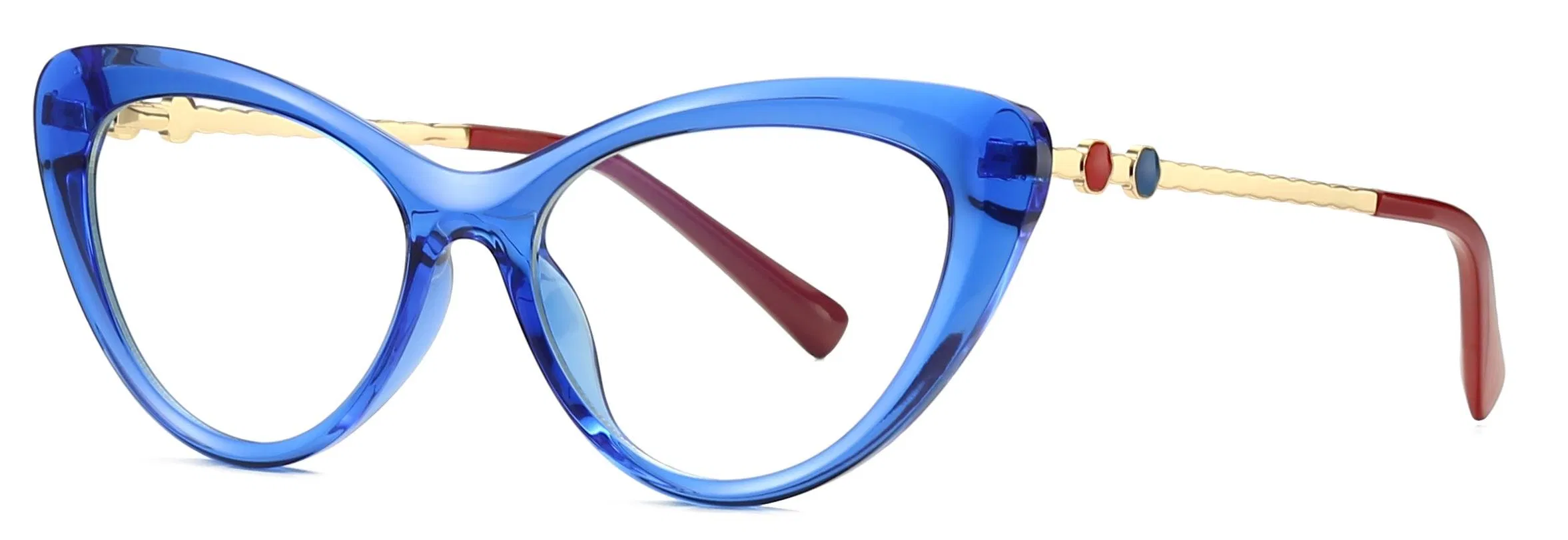 Trending Fashion Crystal Candy Colors Cat Eye Shape Metal Flower Accessory Temples Ready Tr90 Women Eyeglasses