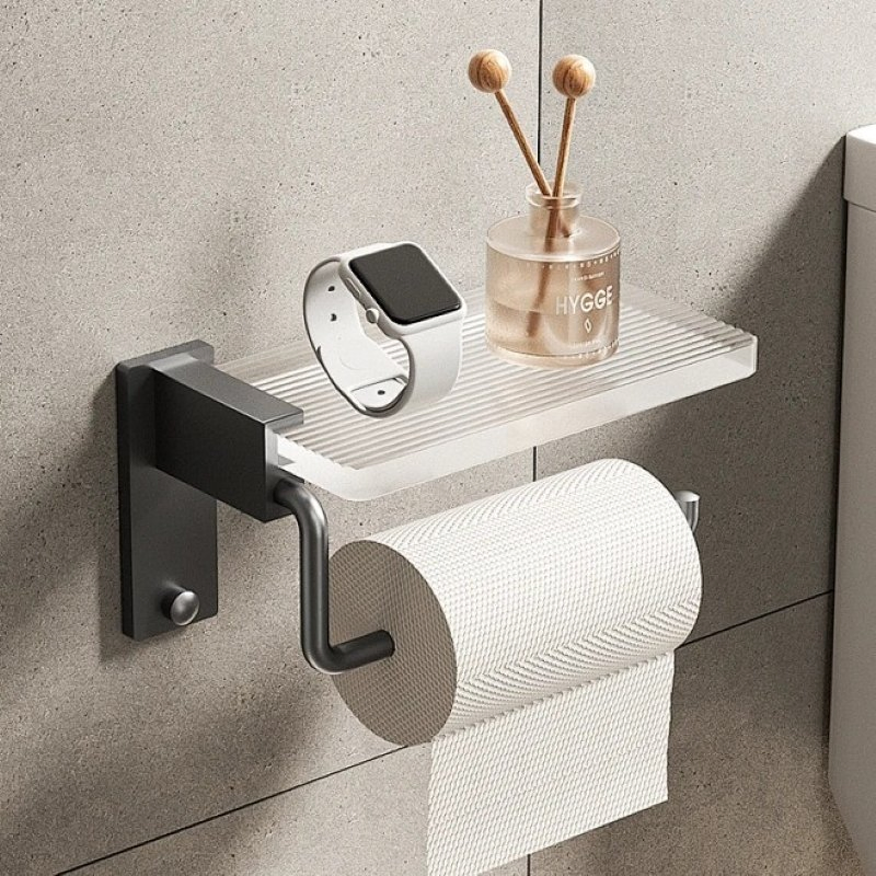 Factory Price Wholesale Wall Shelf Towel Holder Towel Rack Stainless Steel Bathroom Shelf Rack Electroplated Black Finish 1/2 Inch