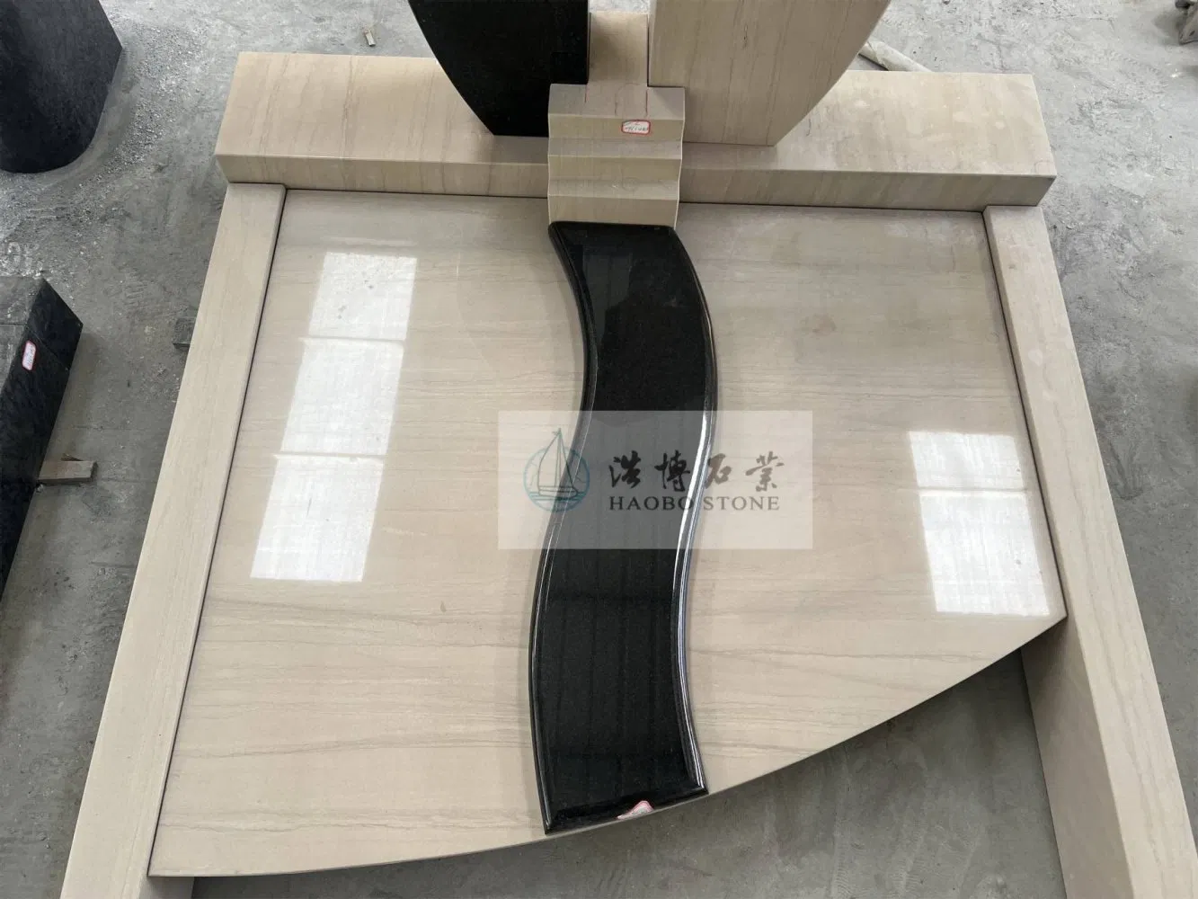 New! Beige Quartzite Wood Vein Headsone Momument Set European Design Factory-Direct