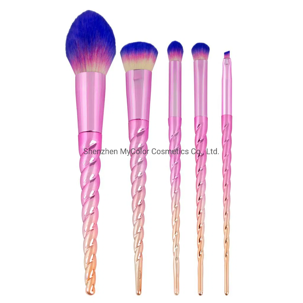 OEM Gradient Pink 5PCS Makeup Cosmetic Brushes Set with Case Powder Foundation Eye Brushes