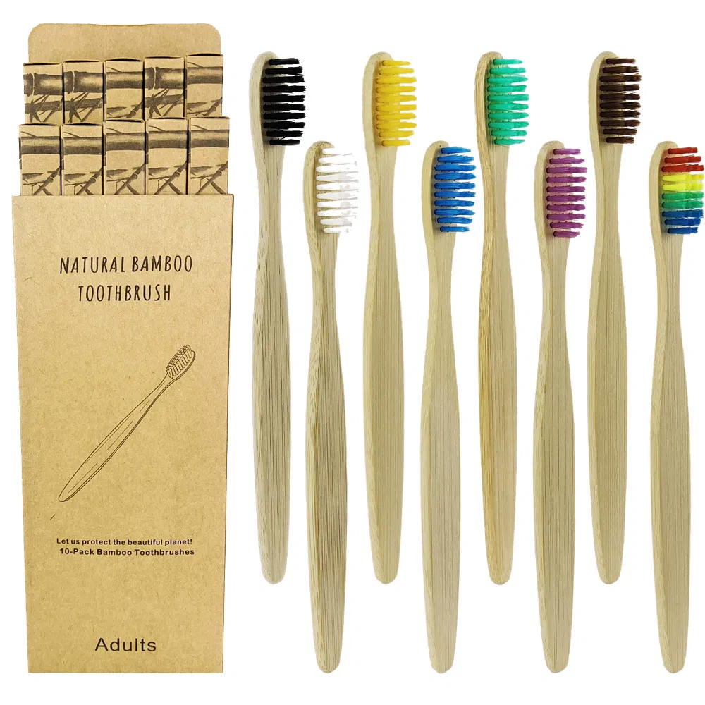 Green Biodegradable Bamboo Toothbrushes BPA Free Soft Bristles Toothbrushes