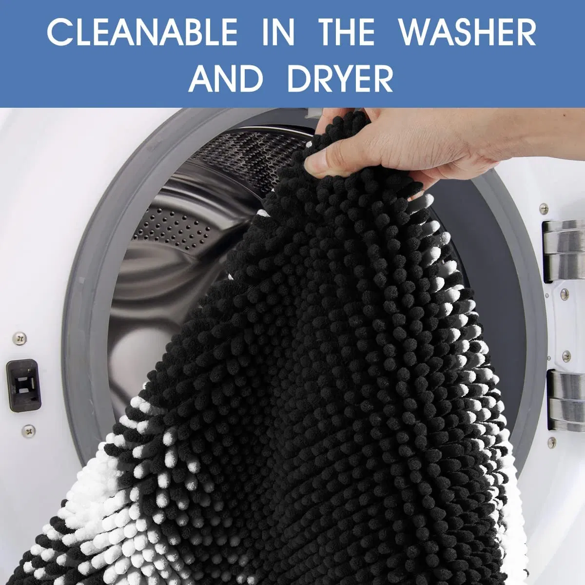 Striped Bathroom Rugs and Mats, Chenille Bathroom Rug Set Non Slip, Soft Shaggy Bath Mats