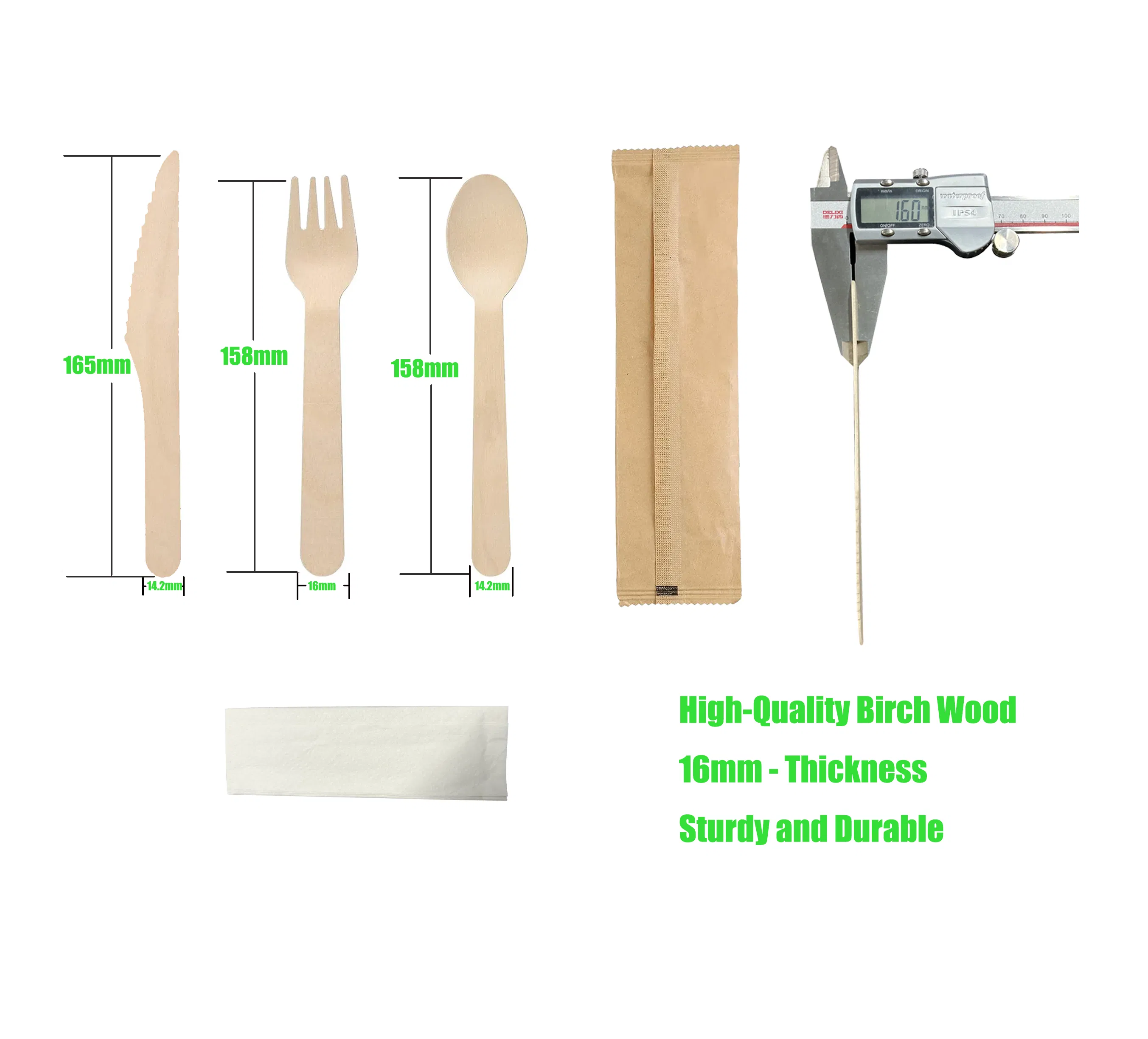 Ecolife Compostable Wooden Cutlery Custom Size Eco-Friendly Disposable Dinnerware Biodegradable Birch Wood Tableware Kitchen Use