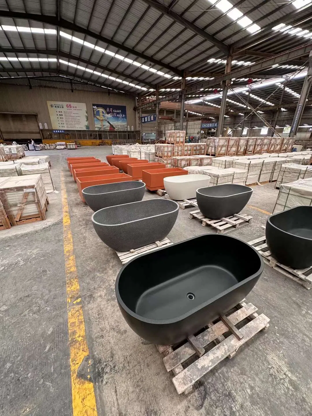 Fabricado En China Freestanding Artificial Stone Terrazzo Black Bathtub Mat