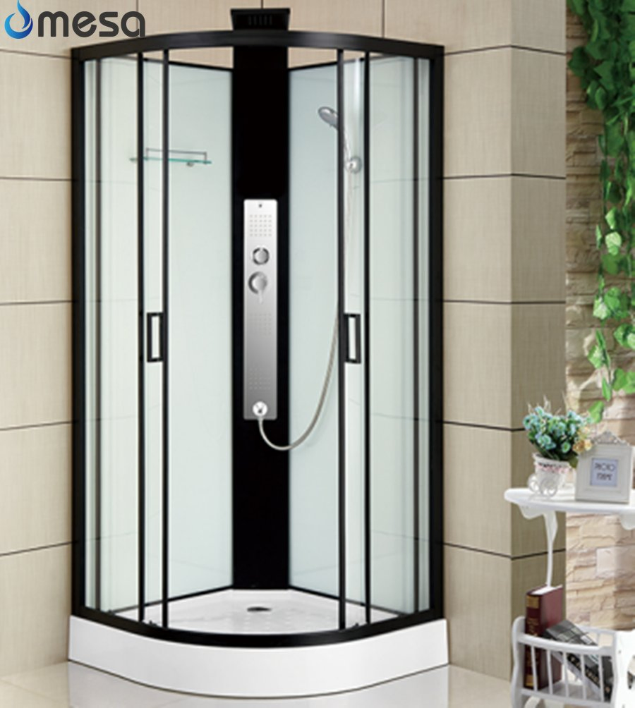 Black Cold and Hot Sharp Massager Bathroom Shower Rooms Cabin with Glass Shelf