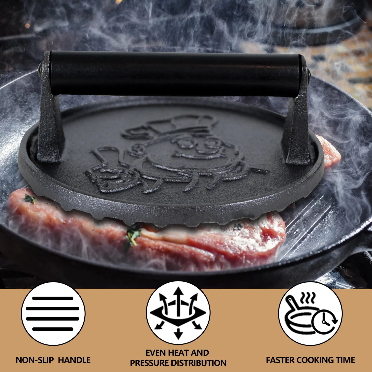 Wholesale Cast Iron Grill and Burger Press - Round Meat Press for Cooking