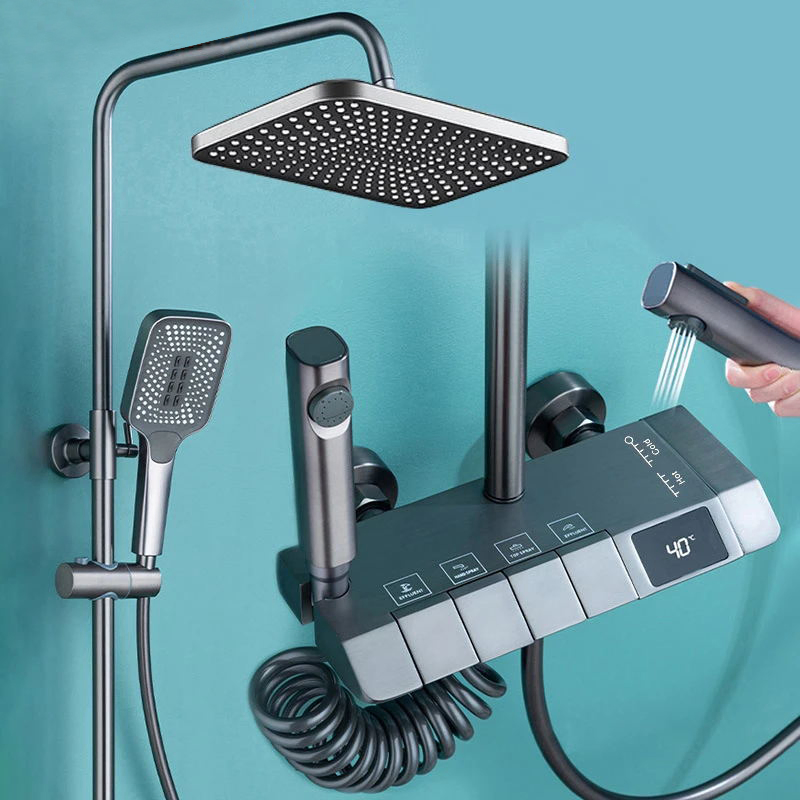 Digital Display Shower System Bathroom Shower Kits 4 Gear Thermostatic Shower Set Rainfall Shower Sets