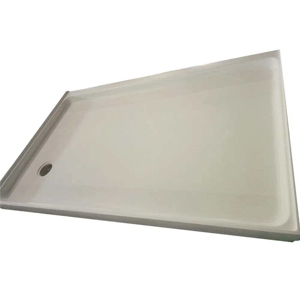 36 X 60 Corner Drain Shower Pan White Fiberglass Cultured Marble Shower Base for Bathroom