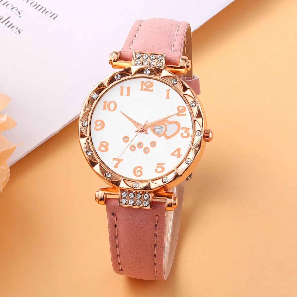 6-Piece Pink Heart-Shaped Casual Watch Set for Women