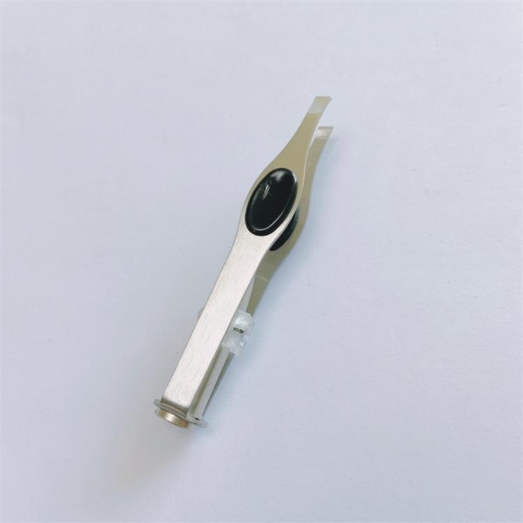 High Quality Stainless Steel Makeup Beauty Eyebrow Tweezers with LED Light and Non-Slip PVC Film