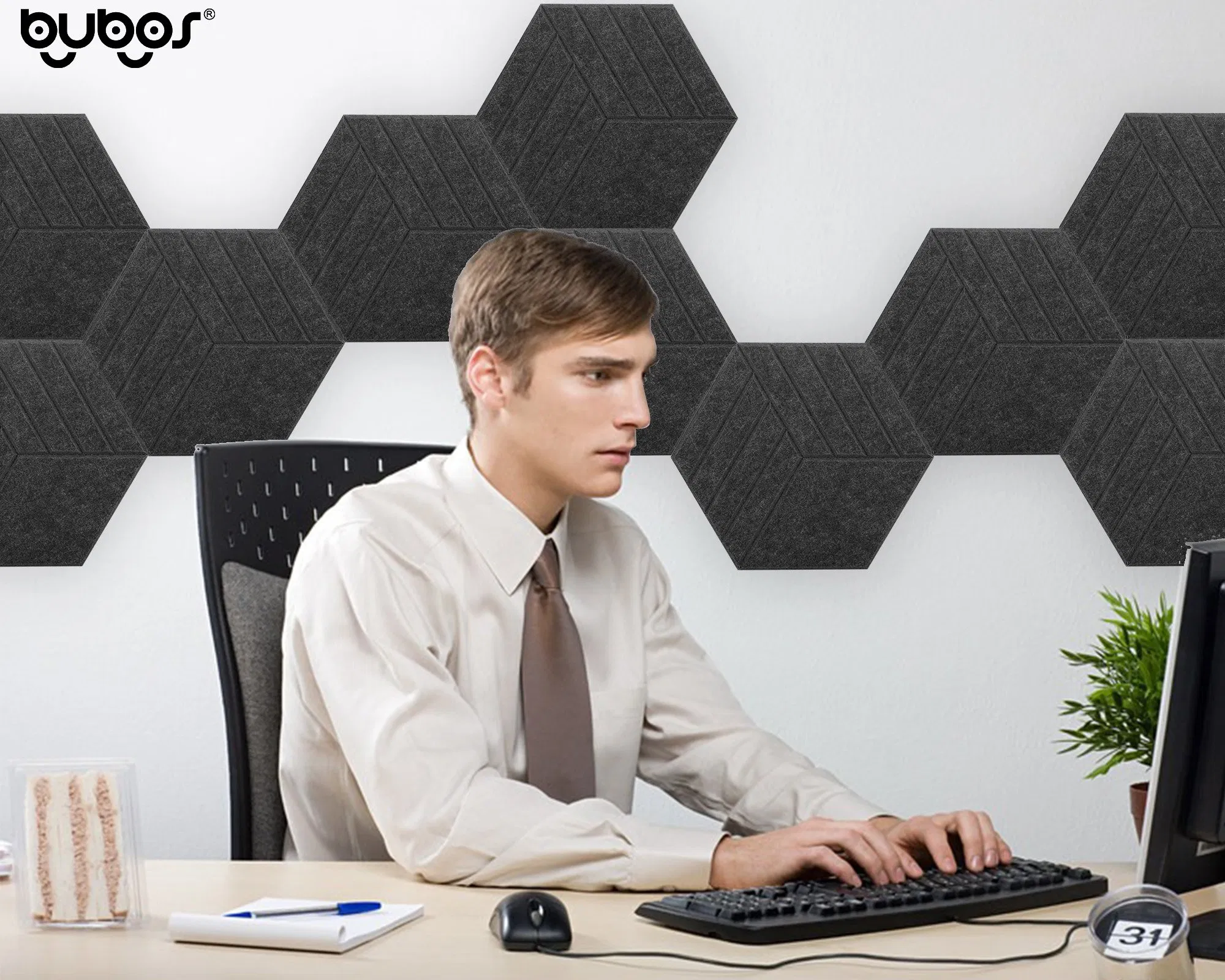 Bubos Eco Friendly Soundproof Polyester Fiber Carved Acoustic Panels 3D Hexagon Panel
