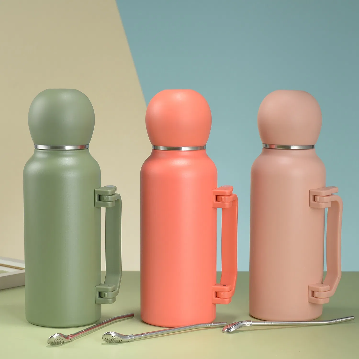 1.3L Outdoor 304 Stainless Steel Thermos with Handle and Mate Cup, Including Bombilla