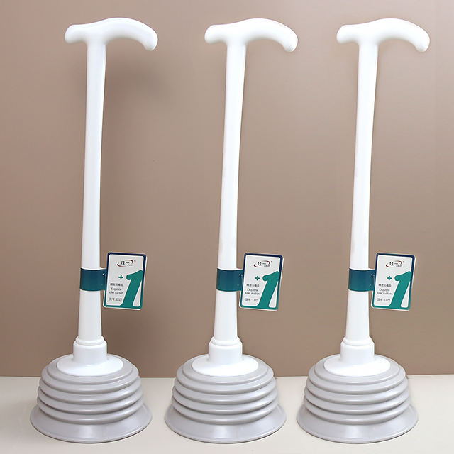 Household Durable Plastic Long Handle Powerful Suction Grey Toilet Plunger for Blocking Toilet