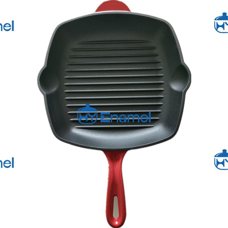 Wholesale Factory Steak Grill Plate BBQ Square Enamel Cast Iron Frying Grill Pan