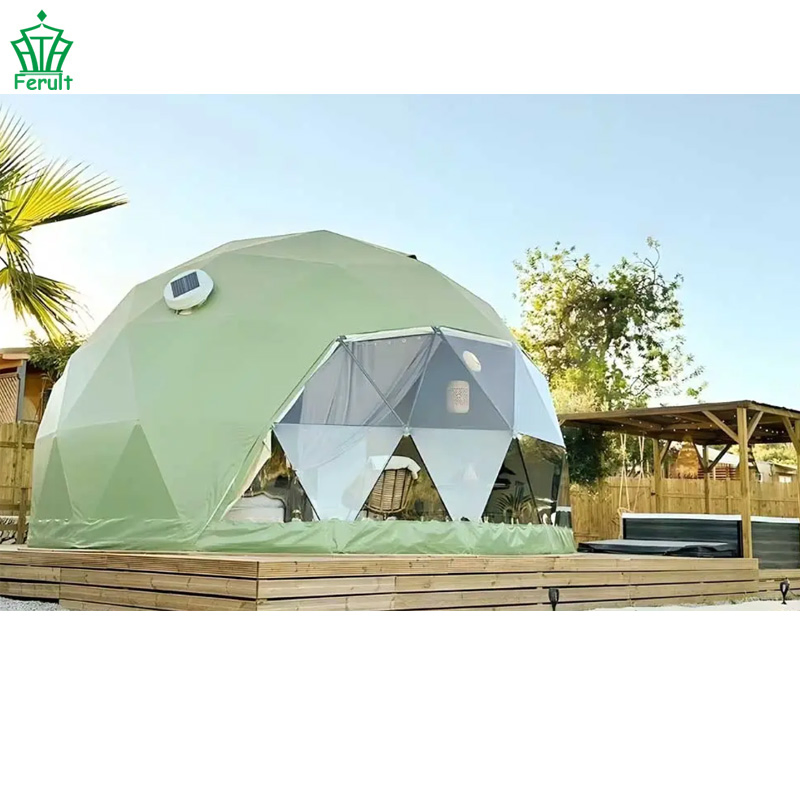 8m Luxury Aluminum Frame Green Cover Geodesic Dome Glamping Tent for Resorts