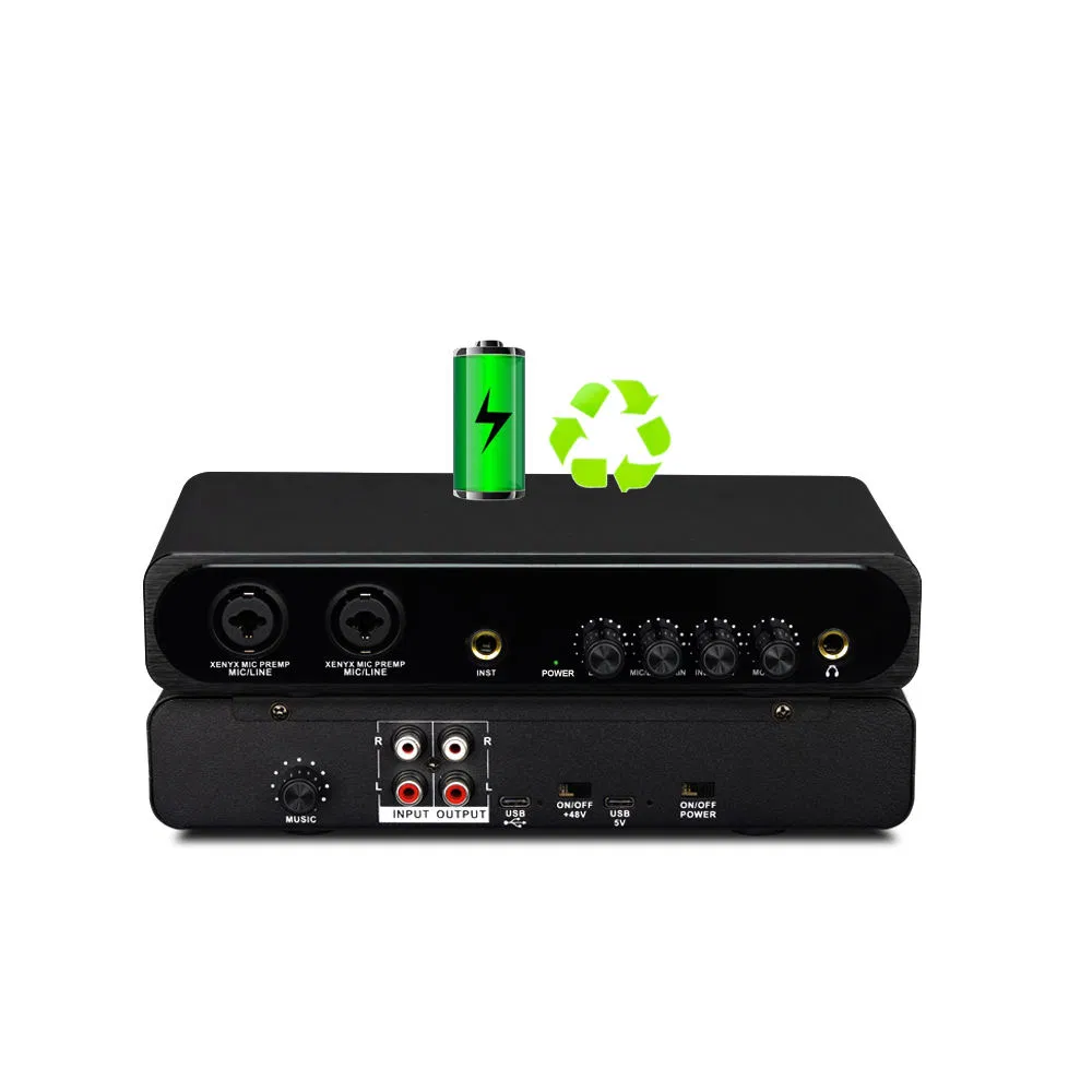 Rechargeable Karaoke Audio Interface with DSP and USB Sound Card