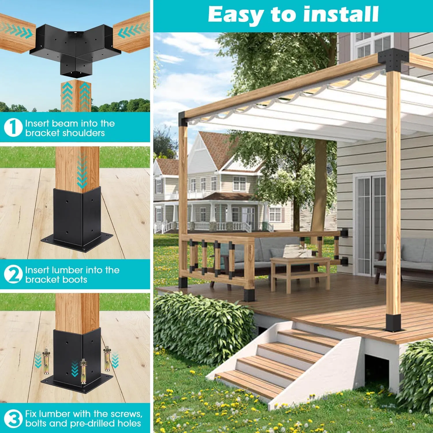 4X4 4-Way Right Angle Corner Woodworks Pergola Brackets