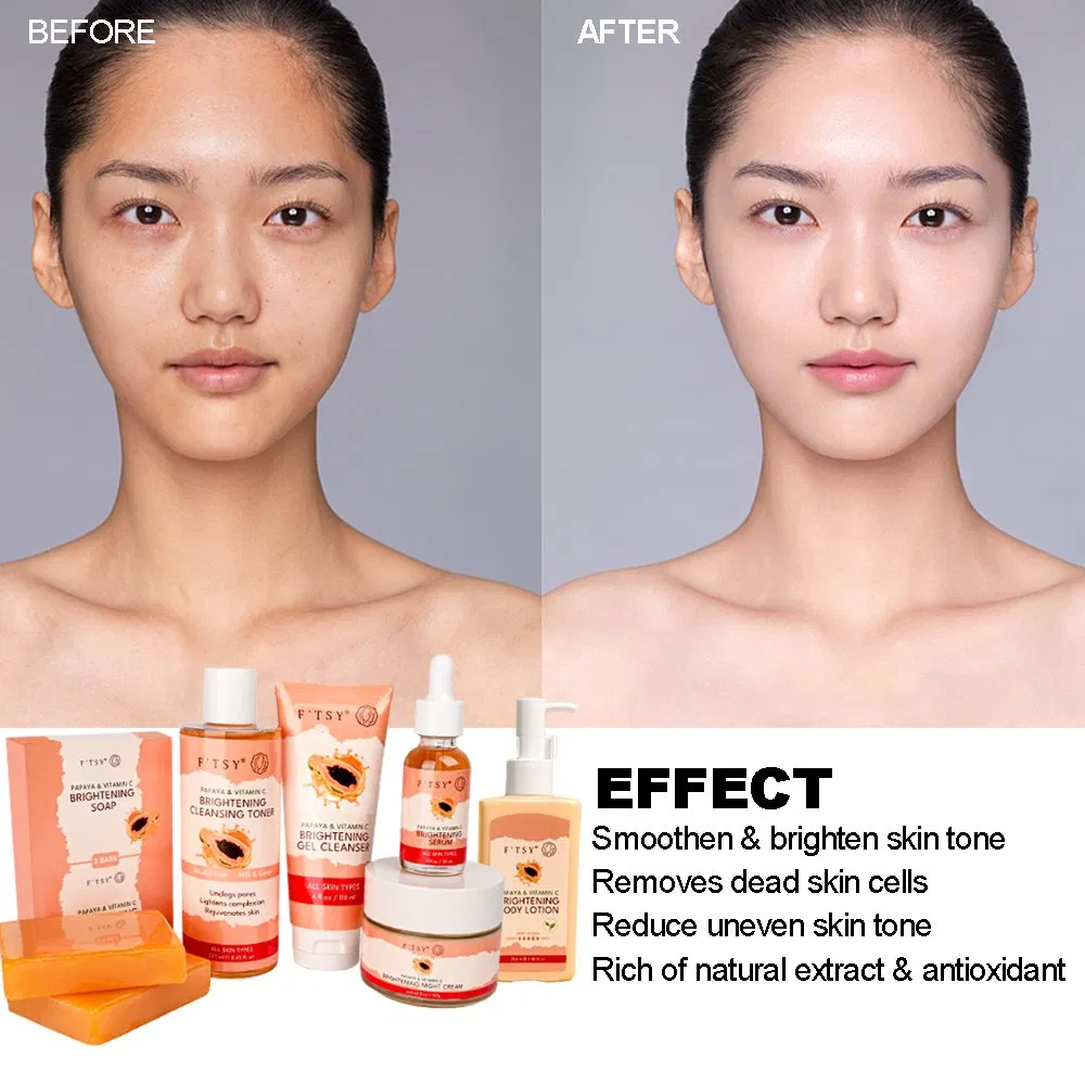 OEM Logo Vitamin C Kojic Acid Skin Whitening Face Wash Cleanser Cream Lotion Papaya Skincare Kit