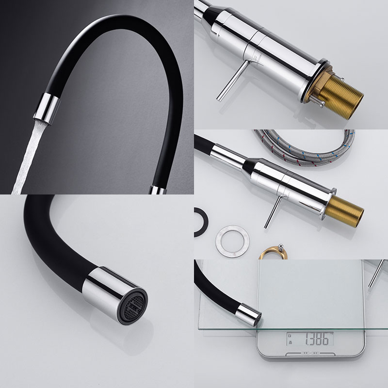 Brass Robinet Cuisine Kitchen Sink Faucet with Flexible Silicone Hose Deformable