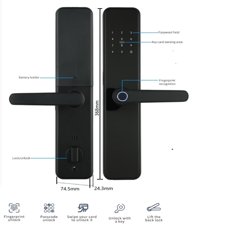 Fingerprint Aluminum Sliding Swing Door Lock Ttlock APP Unlock Digital Electronic Lock Key Card Code Glass Door Lock