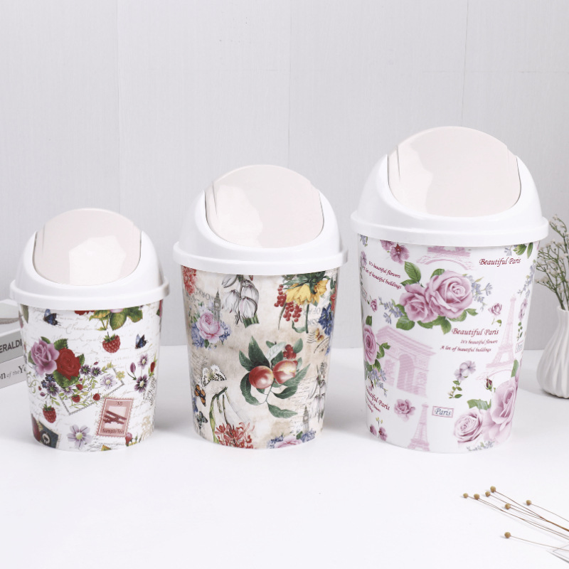 Living Room Bathroom Kitchen Trash Can with Lid Floral Print
