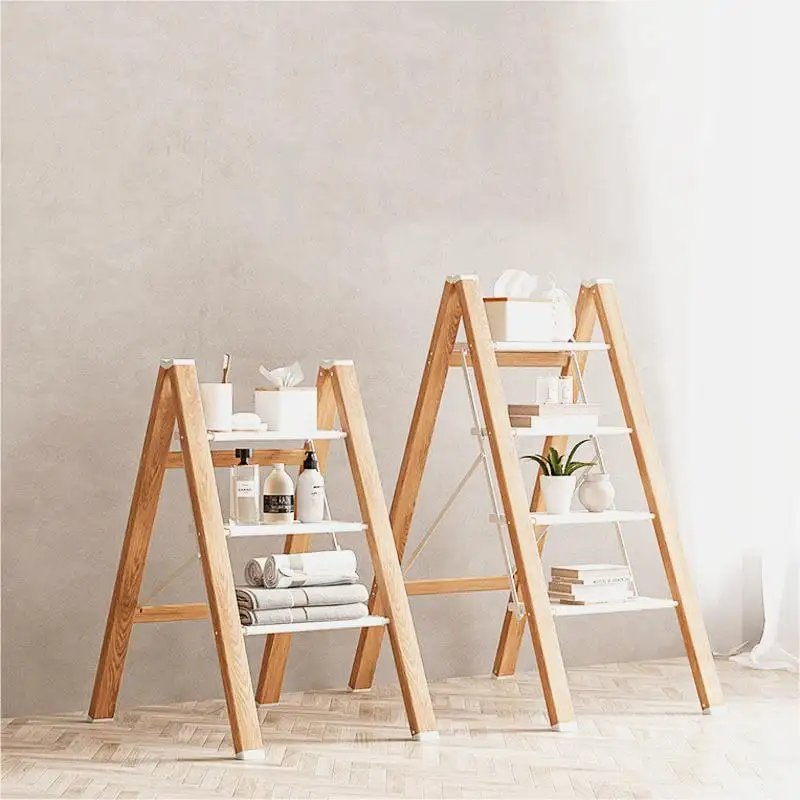 Popular Wooden Color 3 Steps Work Stands Flower Stands Step Ladder for Homesue 150kg