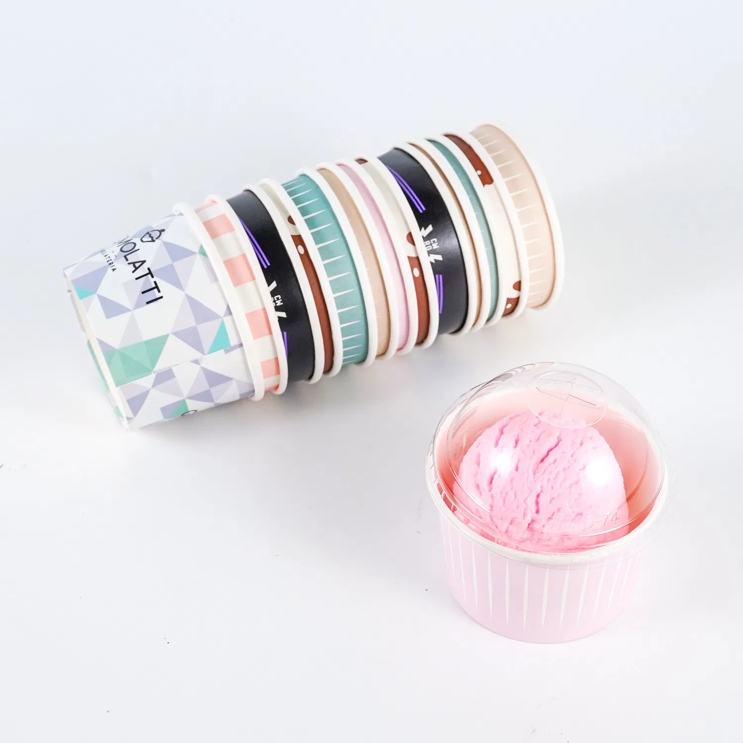 Wholesale High Quality Printing Food Grade Gelato Ice Cream Bowl Container with Dome Lid