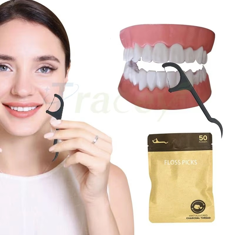 Bamboo Charcoal Dental Floss Stick PLA Material Strong & Tough Highly Elastic for Teeth Cleaning OEM Brand